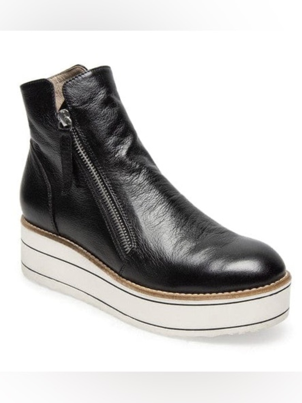 Silent D Nene Bootie Black Leather Platform Zip Ankle Boots